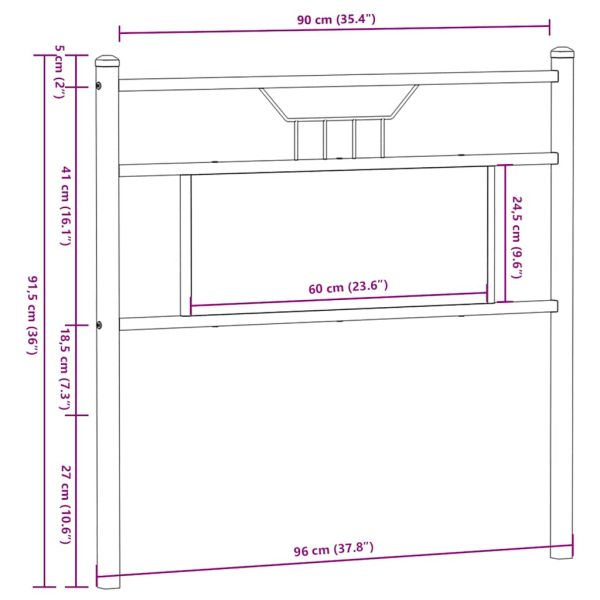 Резервна табла за легло, опушен дъб, 90 см, инженерно дърво и стомана