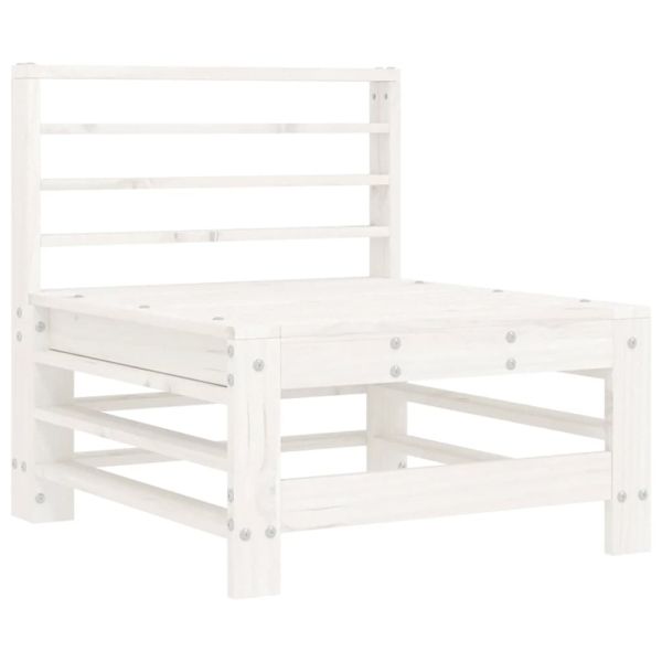 Среден диван с възглавници, бял, борово дърво масив