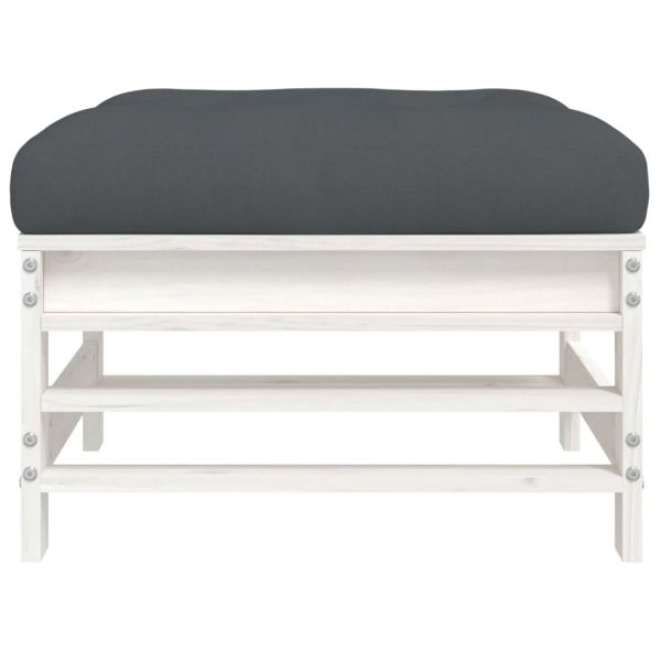 Градинска табуретка с възглавница, бяла, борова дървесина масив