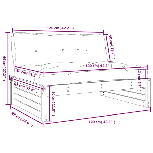 Среден диван, 120x80 см, дугласко дърво масив