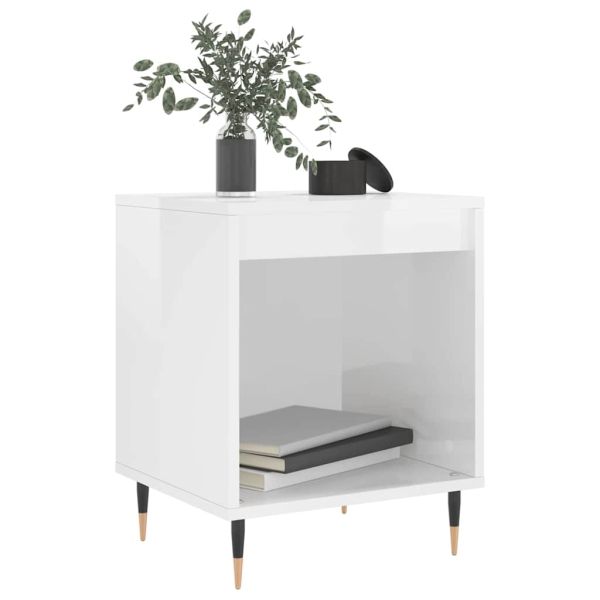 Нощни шкафчета, 2 бр, бял гланц, 40x35x50 см, инженерно дърво