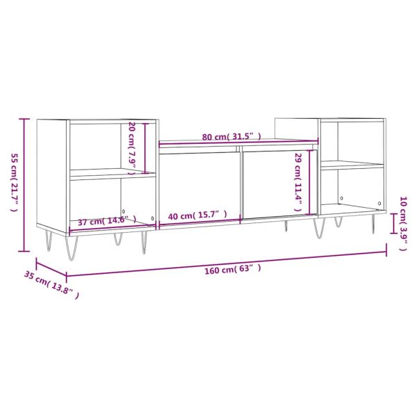 ТB шкаф, бял, 160x35x55 см, инженерно дърво