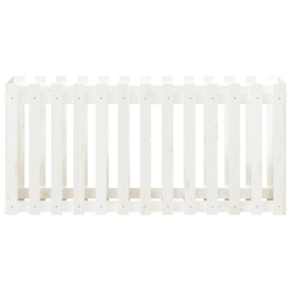 Градинска леха с дизайн на ограда бяла 150x50x50 см бор масив