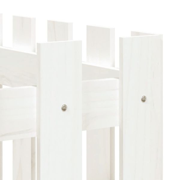 Градинска леха с дизайн на ограда бяла 150x50x50 см бор масив