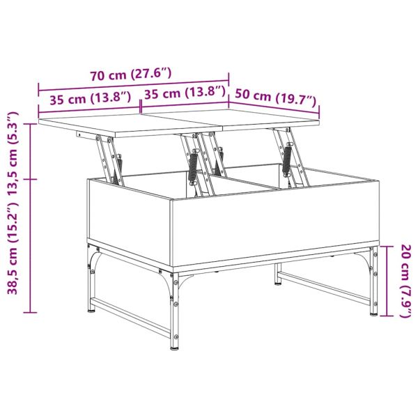 Кафе маса, кафяв дъб, 70x50x40 см, инженерно дърво и метал