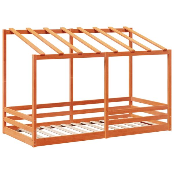 Детско легло с покрив, восъчнокафяво, 80x200 см, бор масив