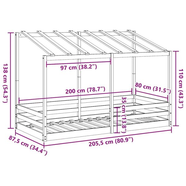 Детско легло с покрив, восъчнокафяво, 80x200 см, бор масив