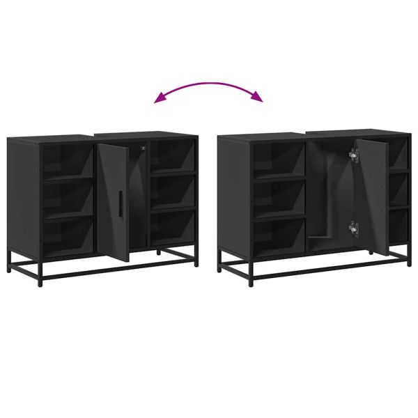 Шкаф за мивка за баня, черен, 80x33x60 см, инженерно дърво