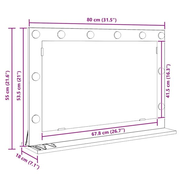 Огледало за грим Правоъгълна Димян дъб 80 x 55 x 18 см