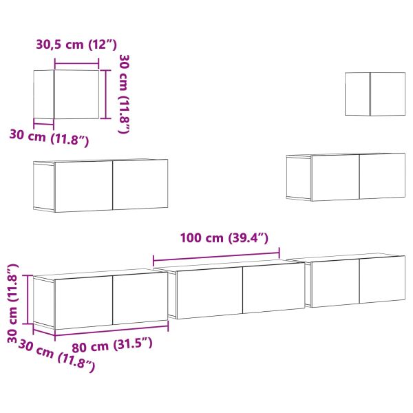 Комплект ТВ шкаф 7 pcs Черния дъб 100 x 30 x 30 cm