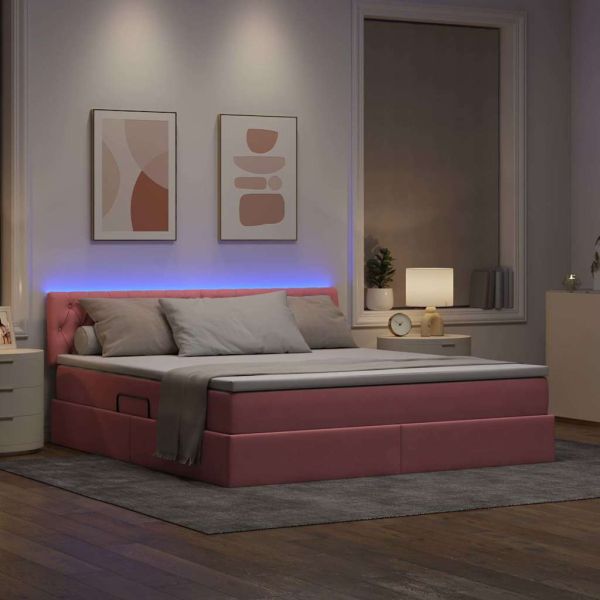 Легло с място за съхранение и LED Розово 160 x 200 cm Кадифе