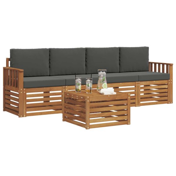 Комплекти дивани Натурален и Антрацит Солидно акациево дърво