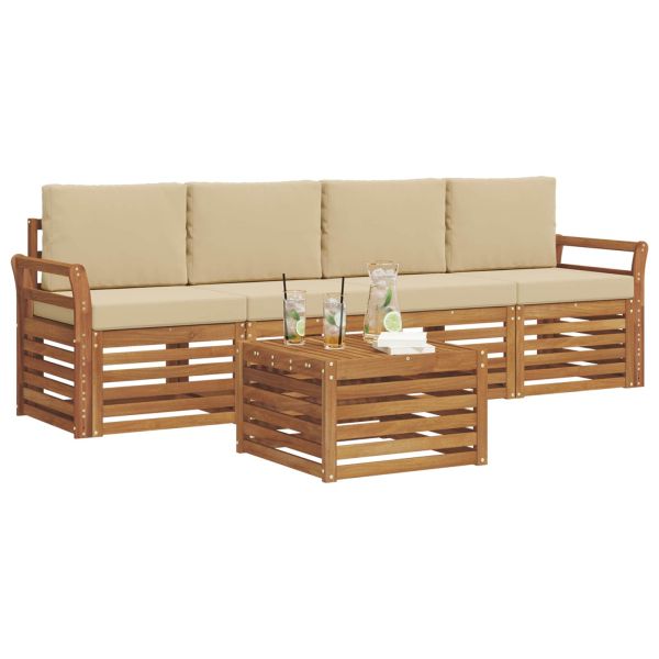 Комплекти дивани 5 pcs Натурален и Бежов Солидно акациево дърво