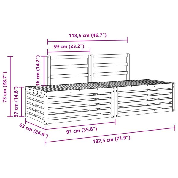 Комплект дивани за открито 2 Брой Естествен 182,5 x 63 x 73 см