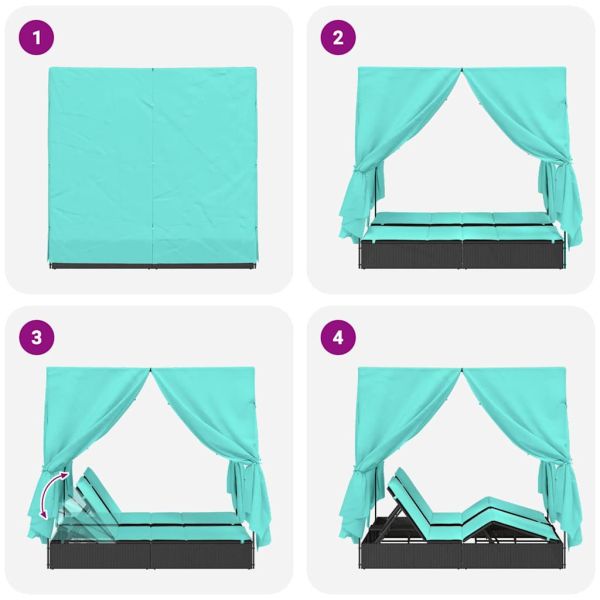 Двойно шезлонг С завеси Тюркоаз 205 x 129 x 200 см полиратан