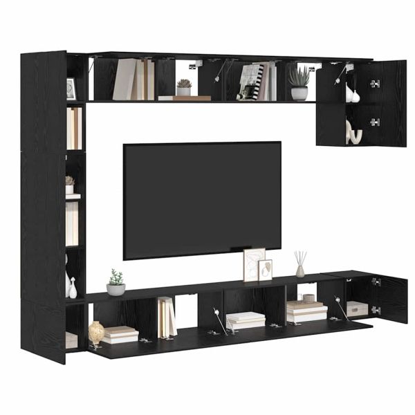 Комплект ТВ шкаф 9 pcs Черния дъб Инженерно дърво