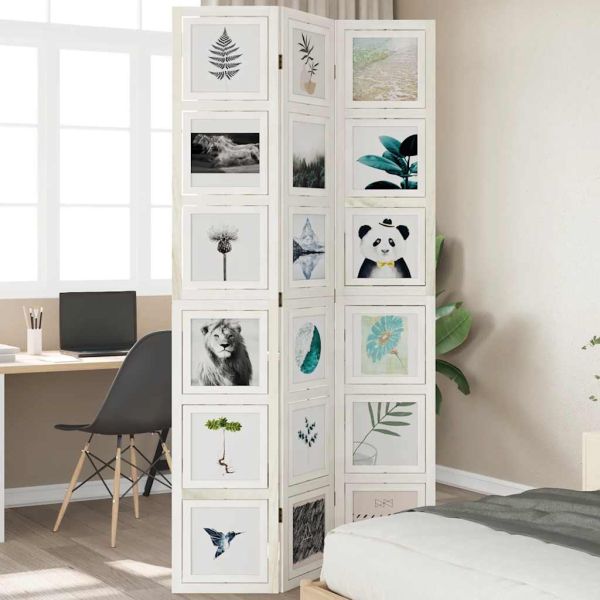 Разделител за стая, 3 панела, бял, дърво пауловния масив