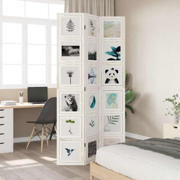 Разделител за стая, 3 панела, бял, дърво пауловния масив