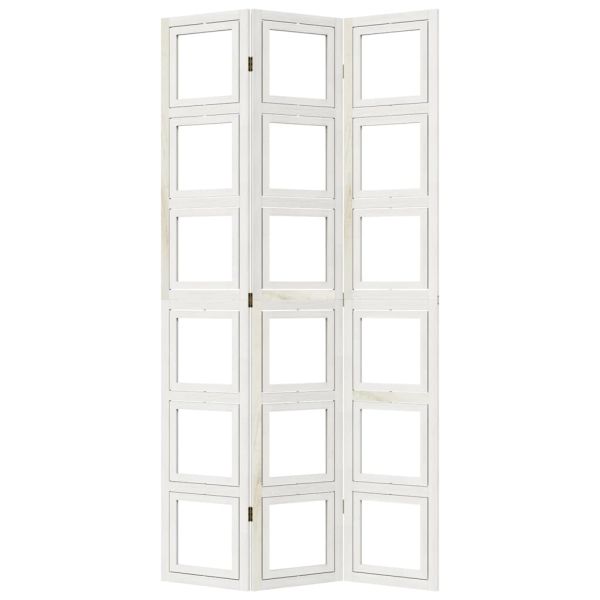 Разделител за стая, 3 панела, бял, дърво пауловния масив