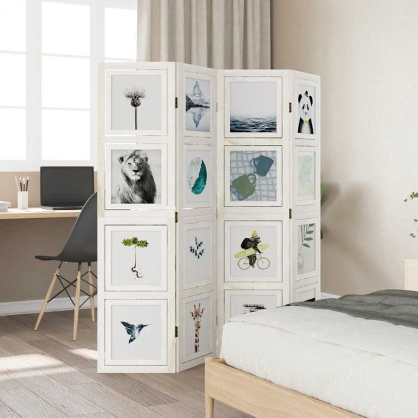 Разделител за стая, 4 панела, бял, дърво пауловния масив