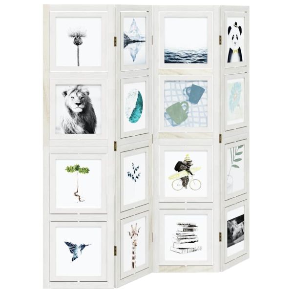 Разделител за стая, 4 панела, бял, дърво пауловния масив