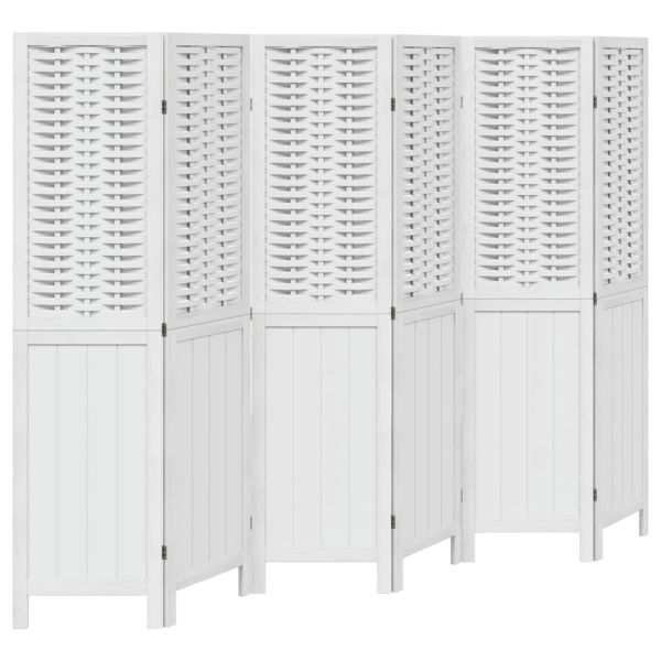 Разделител за стая, 6 панела, бял, дърво пауловния масив