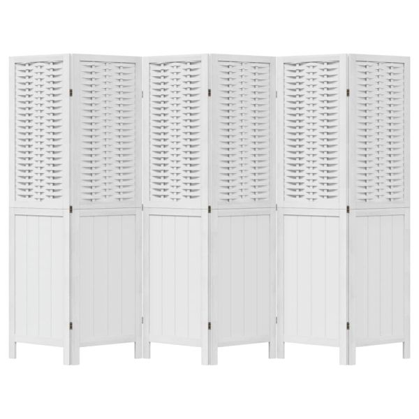 Разделител за стая, 6 панела, бял, дърво пауловния масив