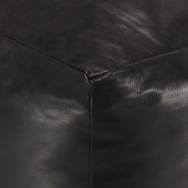 Пуф, черна, 40x40x40 см, естествена козя кожа