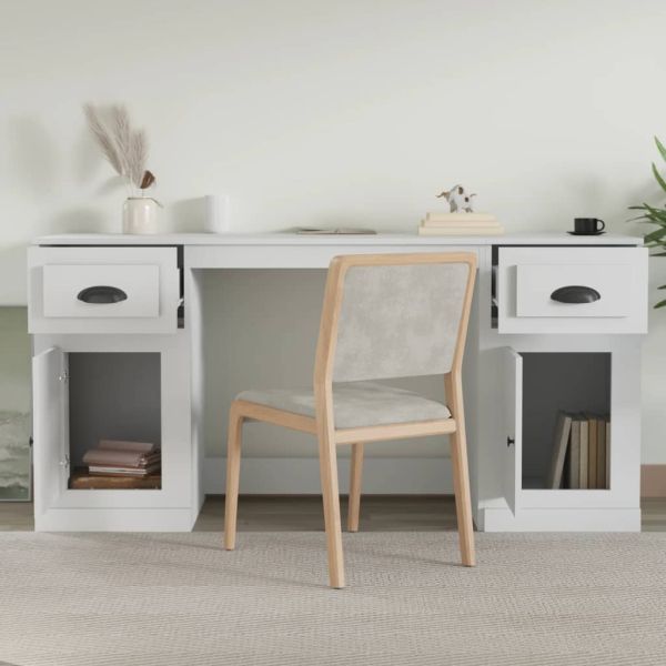 Бюро с шкаф, бял, инженерно дърво