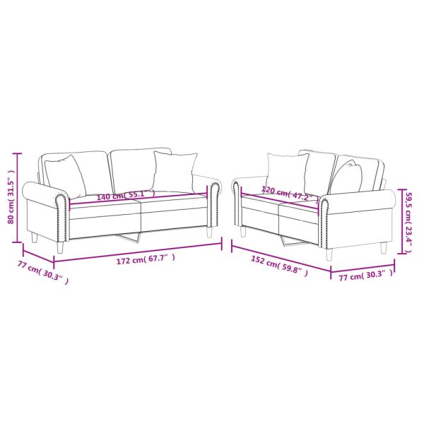 Комплект дивани от 2 части с възглавници сив изкуствена кожа