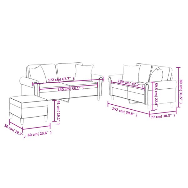 Комплект дивани от 3 части с възглавници сив изкуствена кожа