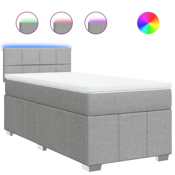 Боксспринг легло с матрак, светлосиво, 90x200 см, плат