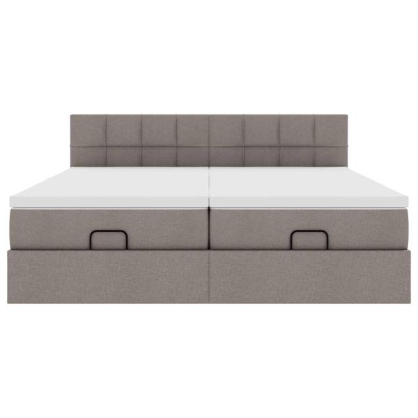 Османска легло с матрак и LED, таупе, 200x200 см, плат