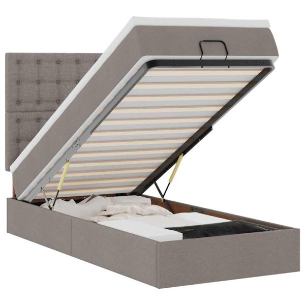 Османска легло с матрак и LED, таупе, 100x200 см, плат