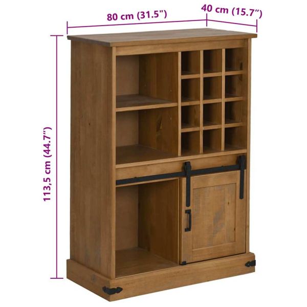 Шкаф за вино HALDEN с рафтове за вино и плъзгащи се врати Pine