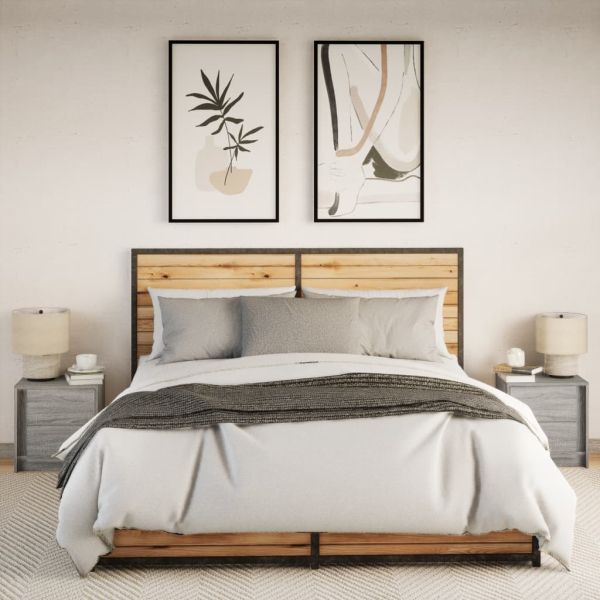 Нощни шкафчета с LED, 2 бр, сив сонома, инженерна дървесина