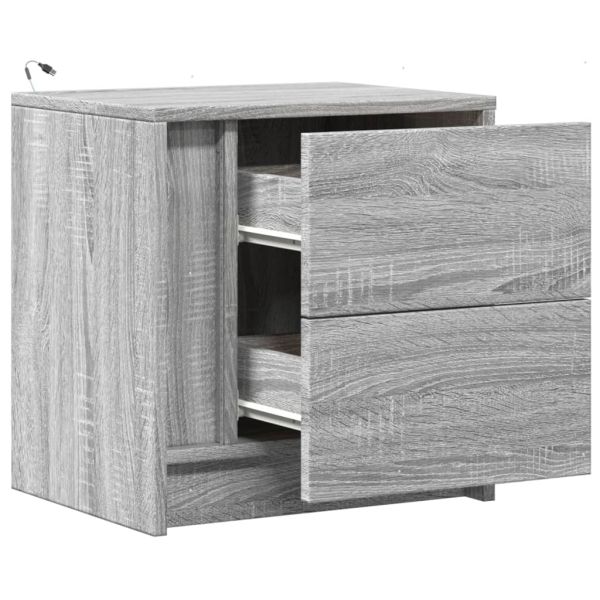 Нощни шкафчета с LED, 2 бр, сив сонома, инженерна дървесина