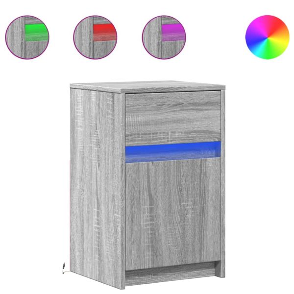Нощни шкафчета с LED, 2 бр, сив сонома, инженерна дървесина