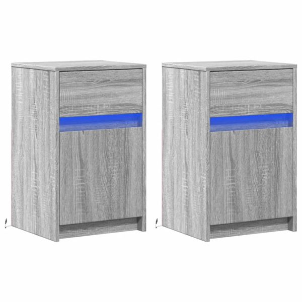 Нощни шкафчета с LED, 2 бр, сив сонома, инженерна дървесина