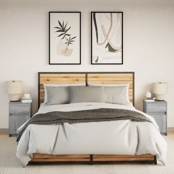 Нощни шкафчета с LED, 2 бр, сив сонома, инженерна дървесина