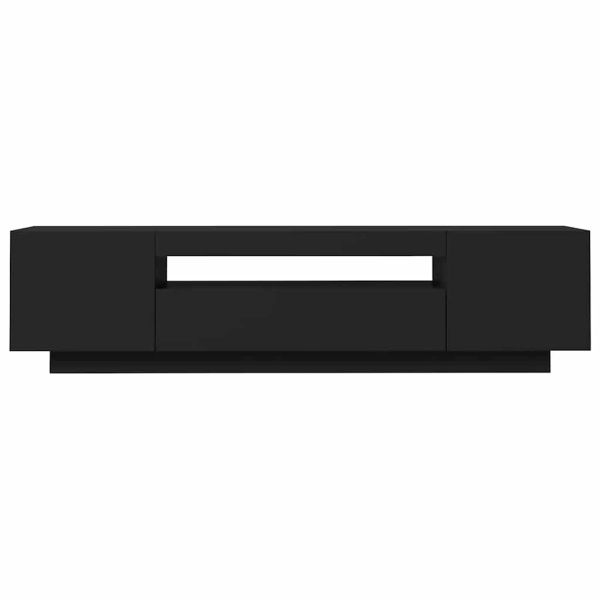 ТВ шкаф с LED осветление, черен, 160x35x40 см