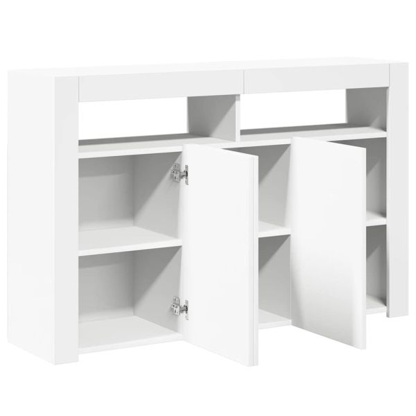 Сайдборд с LED светлини, бял, 80x35x75 см