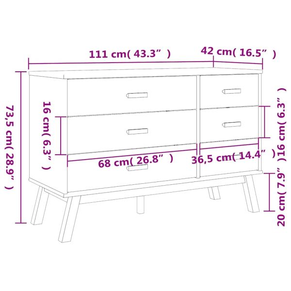Шкаф с чекмеджета OLDEN, бяло и кафяво, борово дърво масив