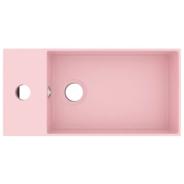 Мивка за баня с преливник, керамична, матово розова