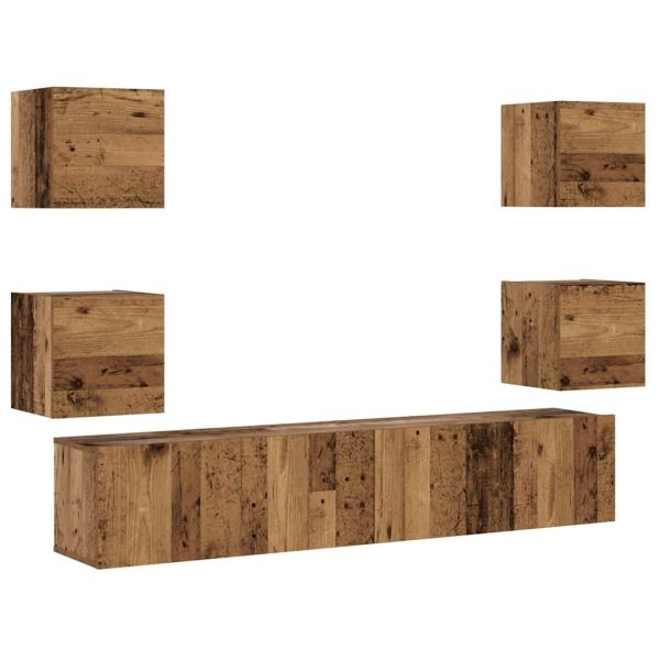 Комплект ТВ шкафове за стенен монтаж 6 части, инженерно дърво