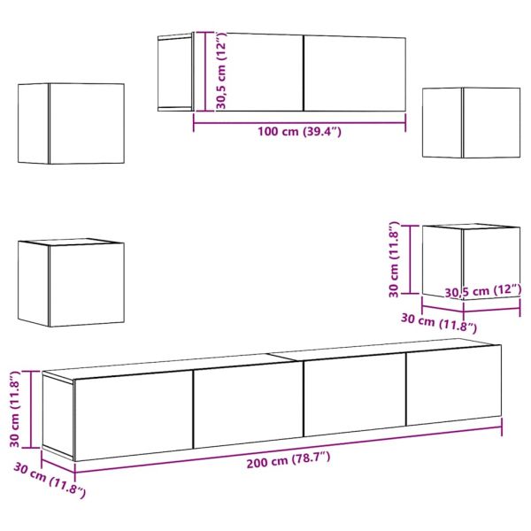 Комплект ТВ шкафове за стенен монтаж 7 части, инженерно дърво