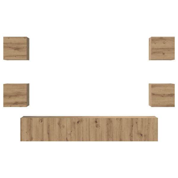 Комплект ТВ шкаф Монтиране на стена 7 pcs Дъб Инженерно дърво
