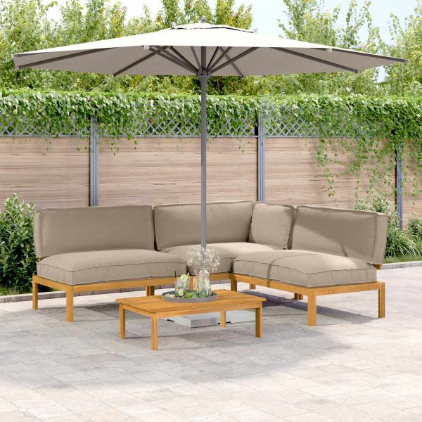 Комплект дивани Едноцветен 4 pcs Таупе Солидно акациево дърво