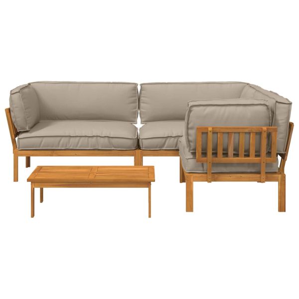 Комплект дивани Едноцветен 4 pcs Таупе Солидно акациево дърво