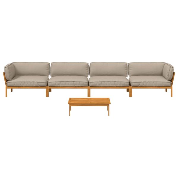 Комплект дивани Едноцветен 5 pcs Таупе Солидно акациево дърво